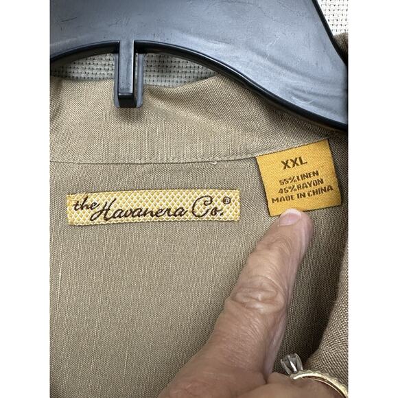 The Havanera Co 2XL Hawaiin Style Linen Blend Men's Shirt Tan Brown Tropical - Picture 4 of 8